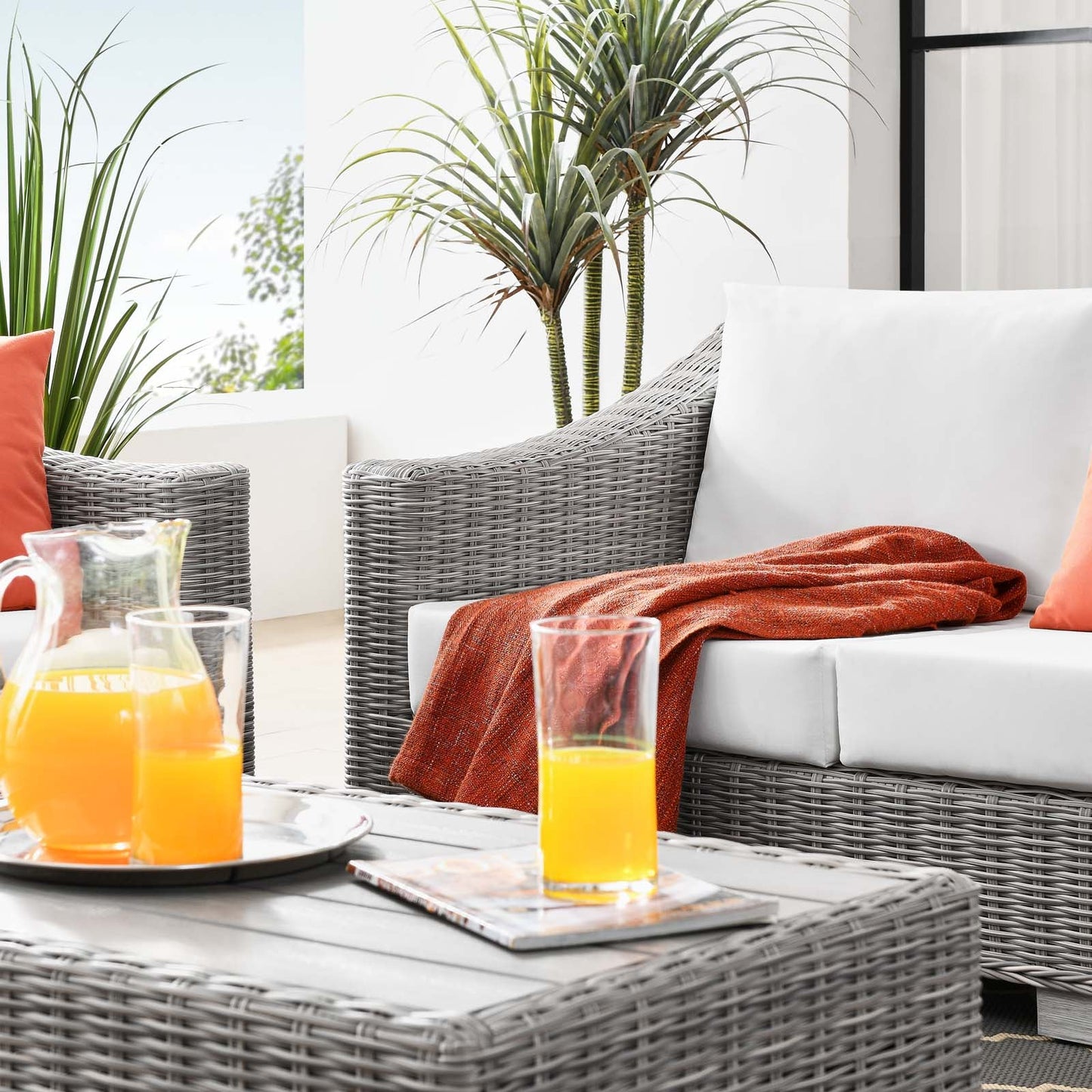 Modway Conway 4-Piece Outdoor Patio Wicker Rattan Furniture Set | Outdoor Sofas, Loveseats & Sectionals | 