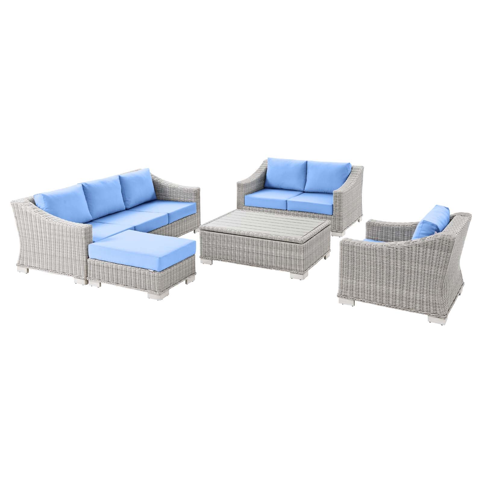 Modway Conway 5-Piece Outdoor Patio Wicker Rattan Furniture Set | Outdoor Sofas, Loveseats & Sectionals | 