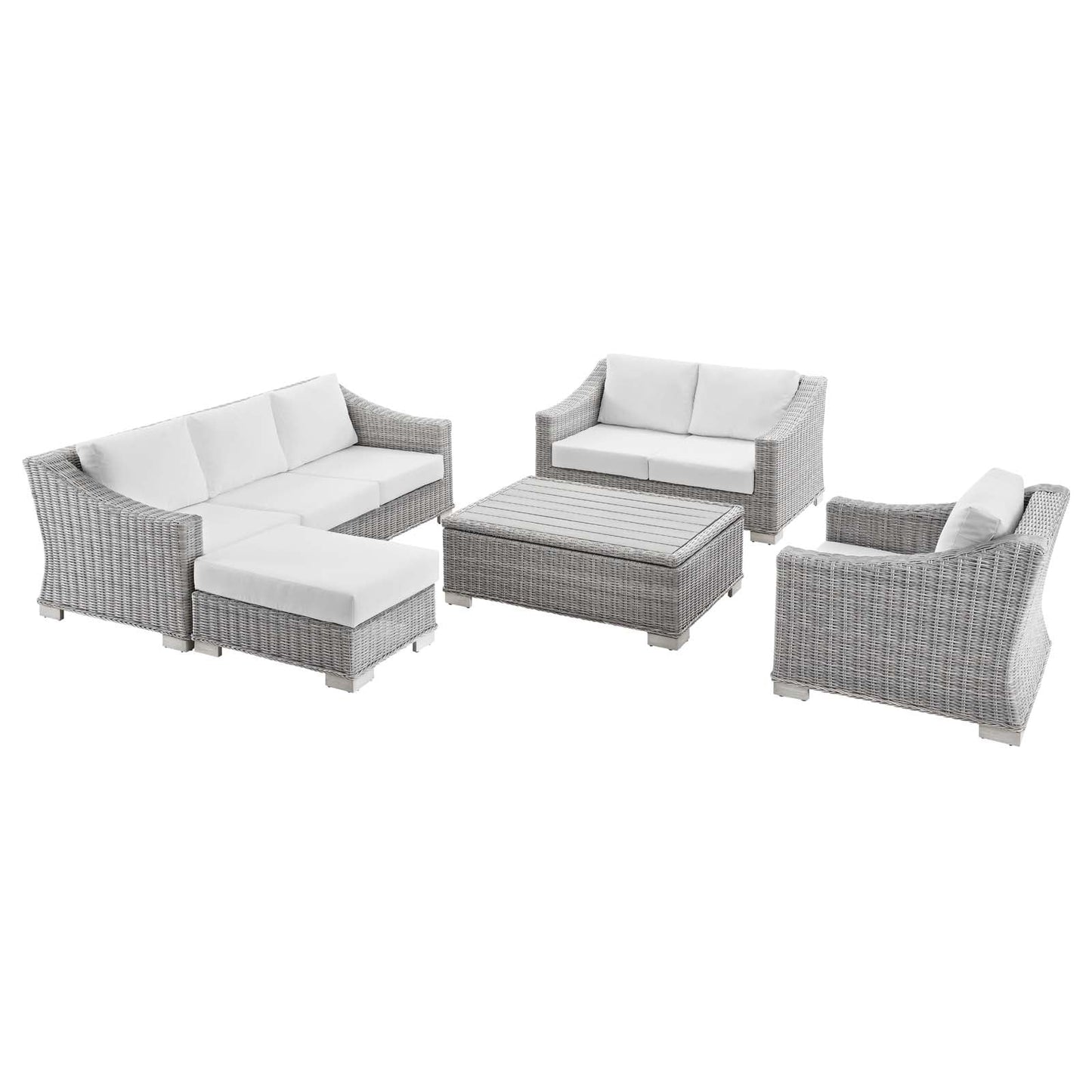 Modway Conway 5-Piece Outdoor Patio Wicker Rattan Furniture Set | Outdoor Sofas, Loveseats & Sectionals | 