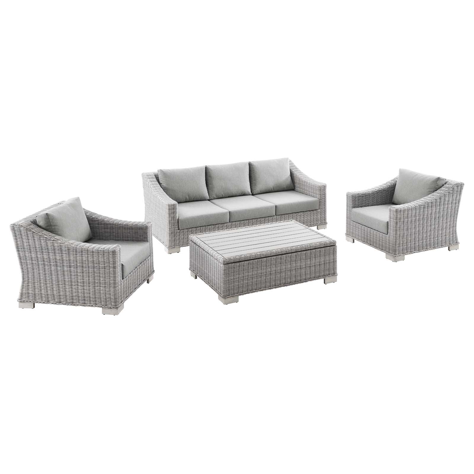 Modway Conway 4-Piece Outdoor Patio Wicker Rattan Furniture Set | Outdoor Sofas, Loveseats & Sectionals | 