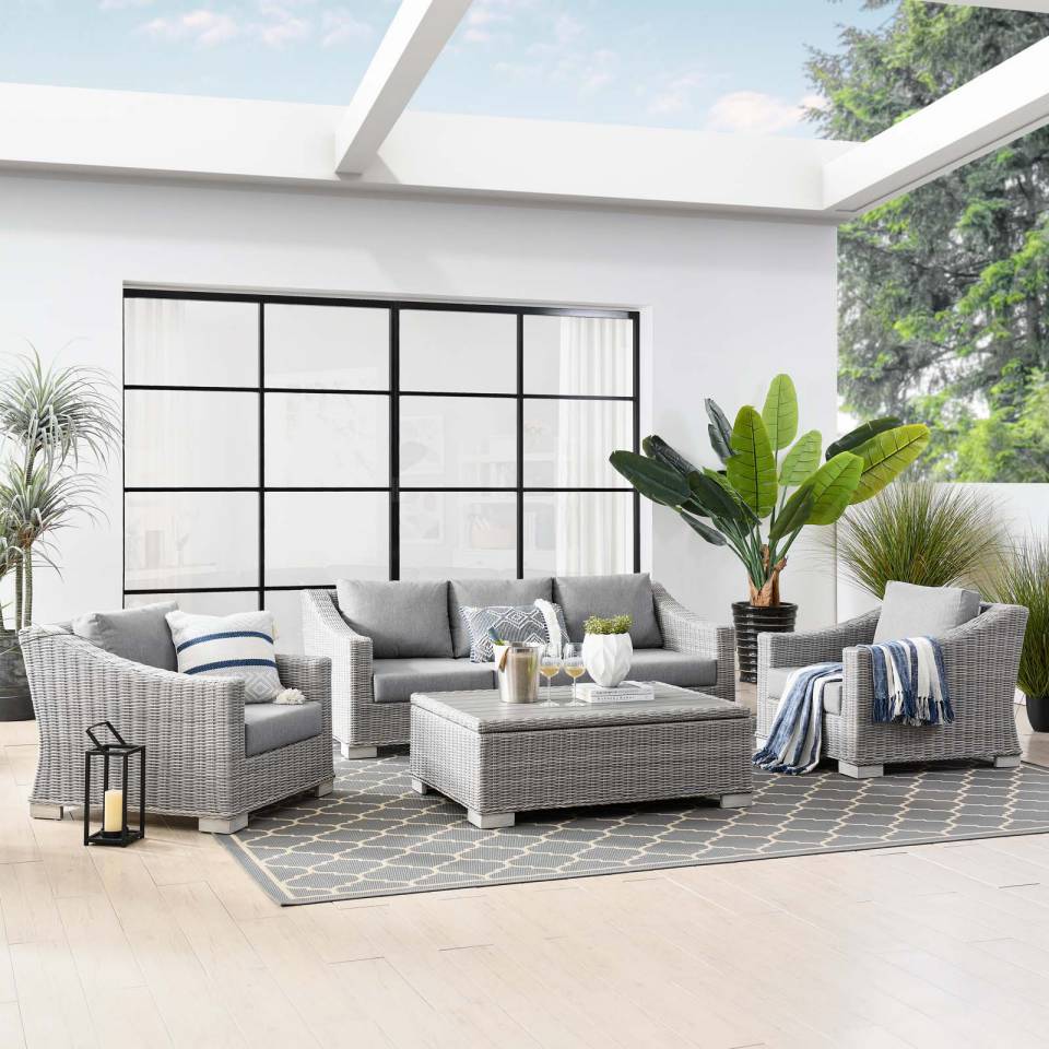 Modway Conway 4-Piece Outdoor Patio Wicker Rattan Furniture Set | Outdoor Sofas, Loveseats & Sectionals