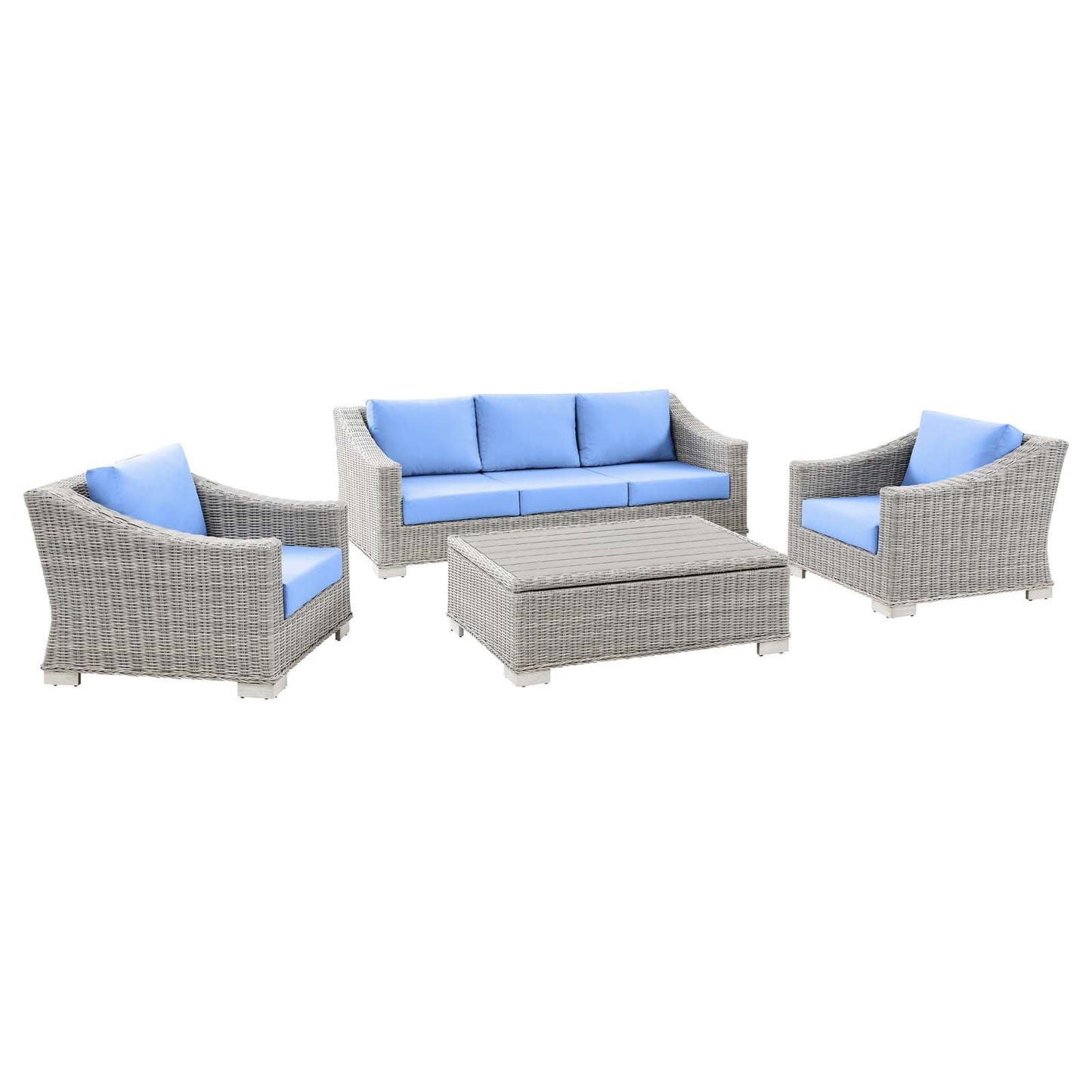 Modway Conway 4-Piece Outdoor Patio Wicker Rattan Furniture Set | Outdoor Sofas, Loveseats & Sectionals | 