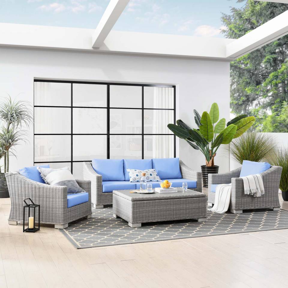 Modway Conway 4-Piece Outdoor Patio Wicker Rattan Furniture Set | Outdoor Sofas, Loveseats & Sectionals | 