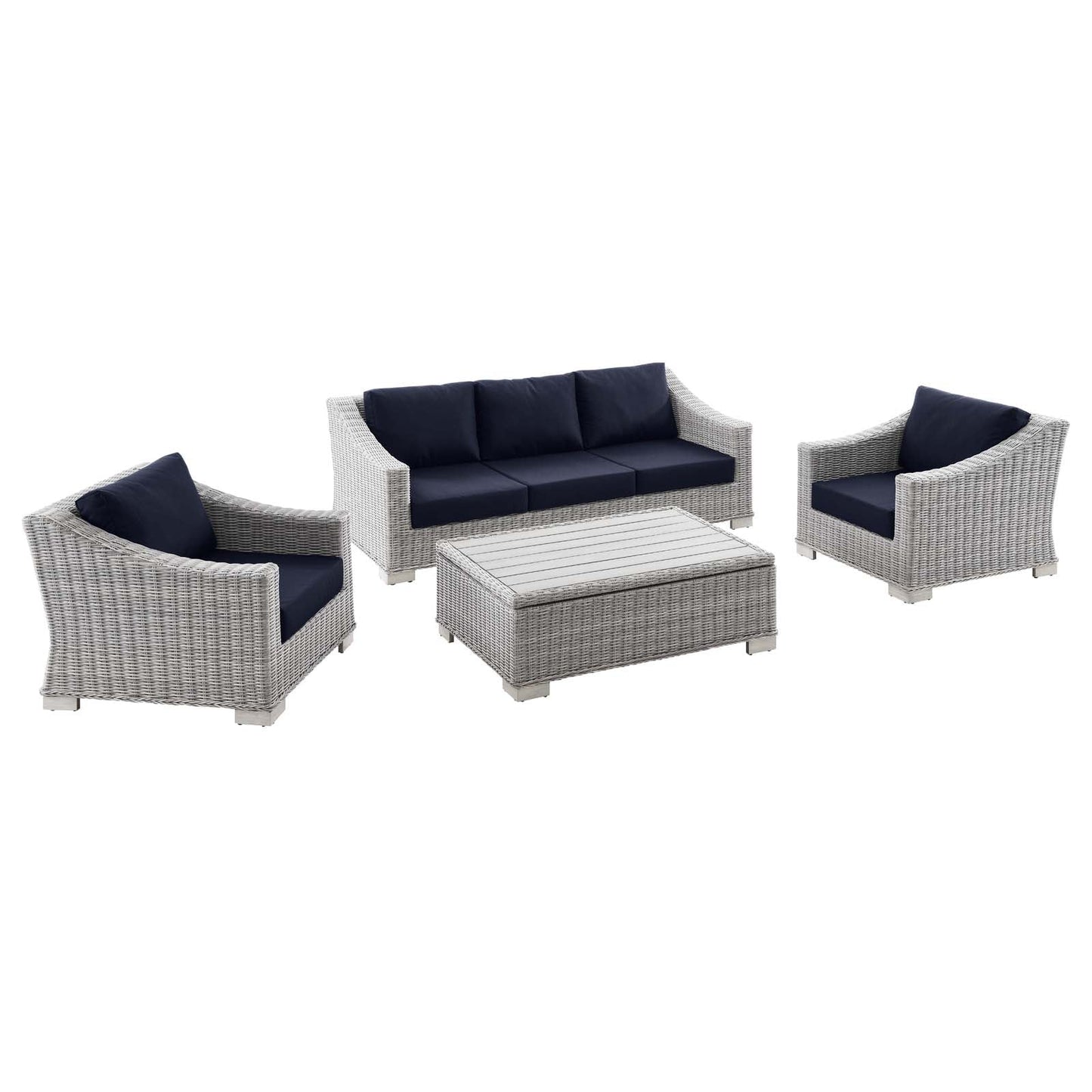 Modway Conway 4-Piece Outdoor Patio Wicker Rattan Furniture Set | Outdoor Sofas, Loveseats & Sectionals | 