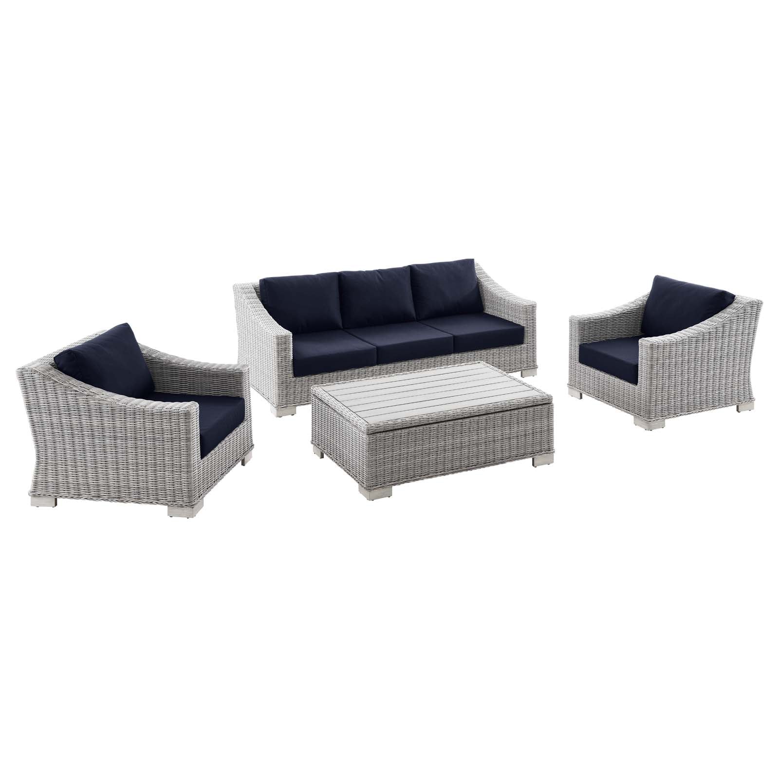 Modway Conway 4-Piece Outdoor Patio Wicker Rattan Furniture Set | Outdoor Sofas, Loveseats & Sectionals | 