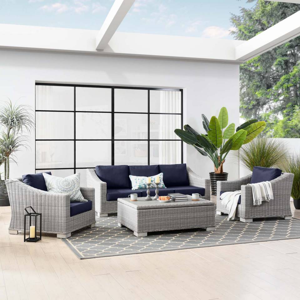 Modway Conway 4-Piece Outdoor Patio Wicker Rattan Furniture Set | Outdoor Sofas, Loveseats & Sectionals | 