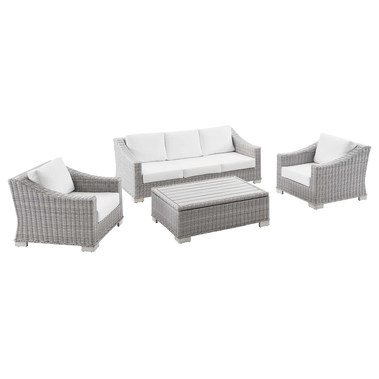Modway Conway 4-Piece Outdoor Patio Wicker Rattan Furniture Set | Outdoor Sofas, Loveseats & Sectionals | 