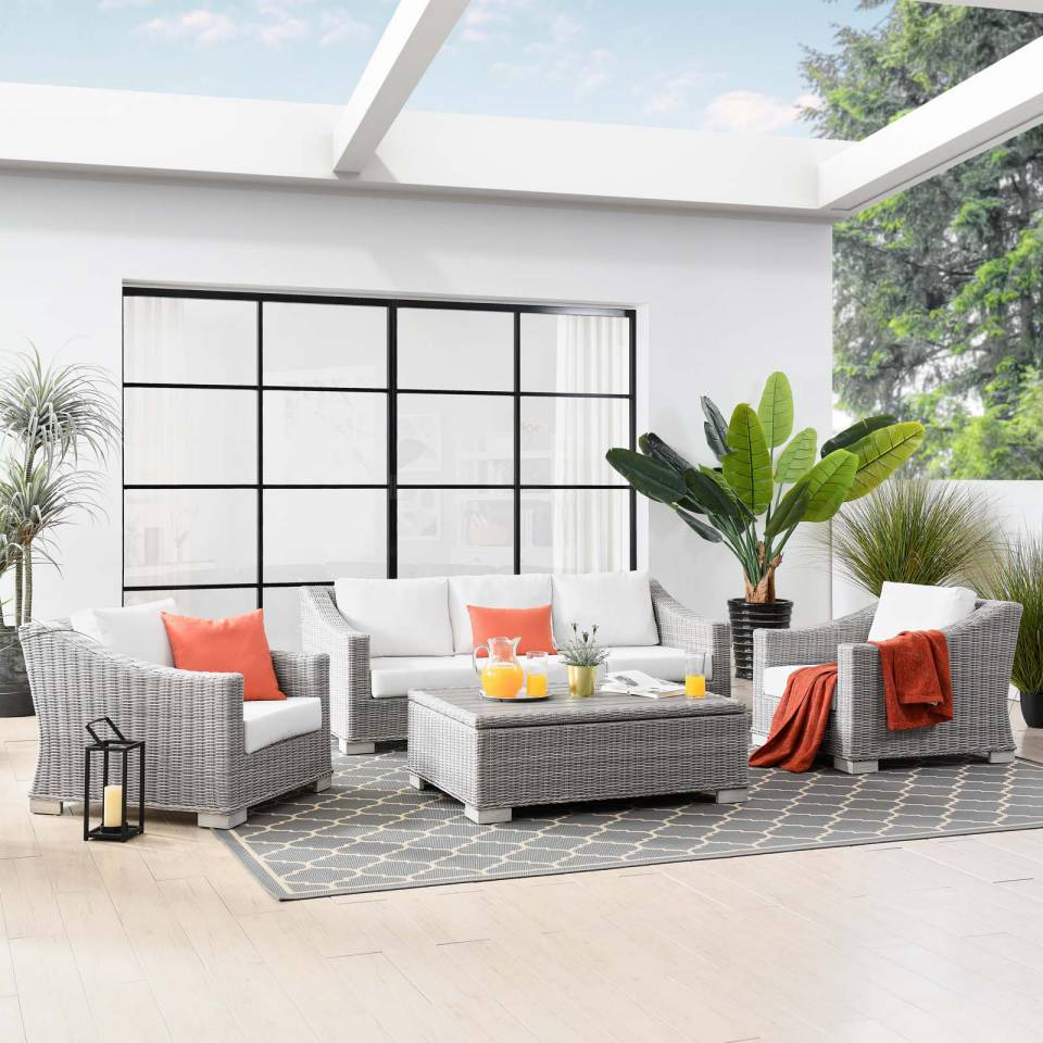 Modway Conway 4-Piece Outdoor Patio Wicker Rattan Furniture Set | Outdoor Sofas, Loveseats & Sectionals | 