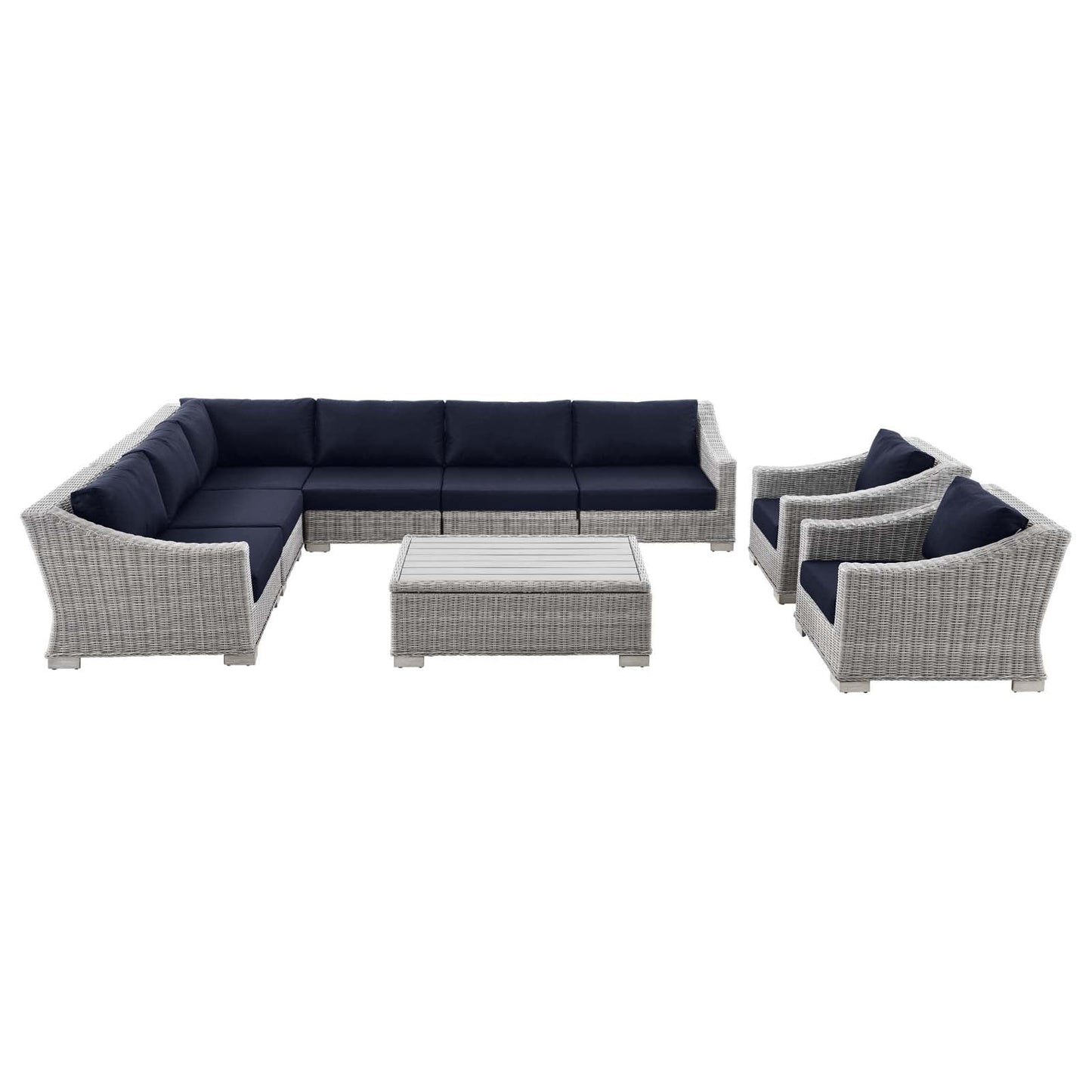 Modway Conway Outdoor Patio Wicker Rattan 9-Piece Sectional Sofa Furniture Set | Outdoor Sofas, Loveseats & Sectionals | 