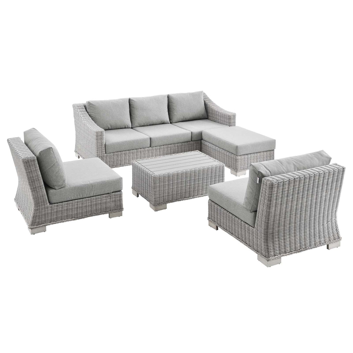 Modway Conway 5-Piece Outdoor Patio Wicker Rattan Furniture Set | Outdoor Sofas, Loveseats & Sectionals | 