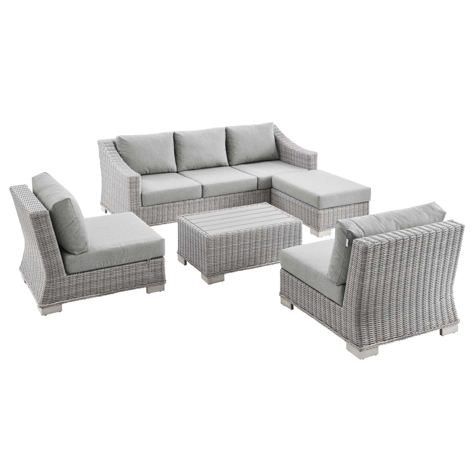 Modway Conway 5-Piece Outdoor Patio Wicker Rattan Furniture Set | Outdoor Sofas, Loveseats & Sectionals | 