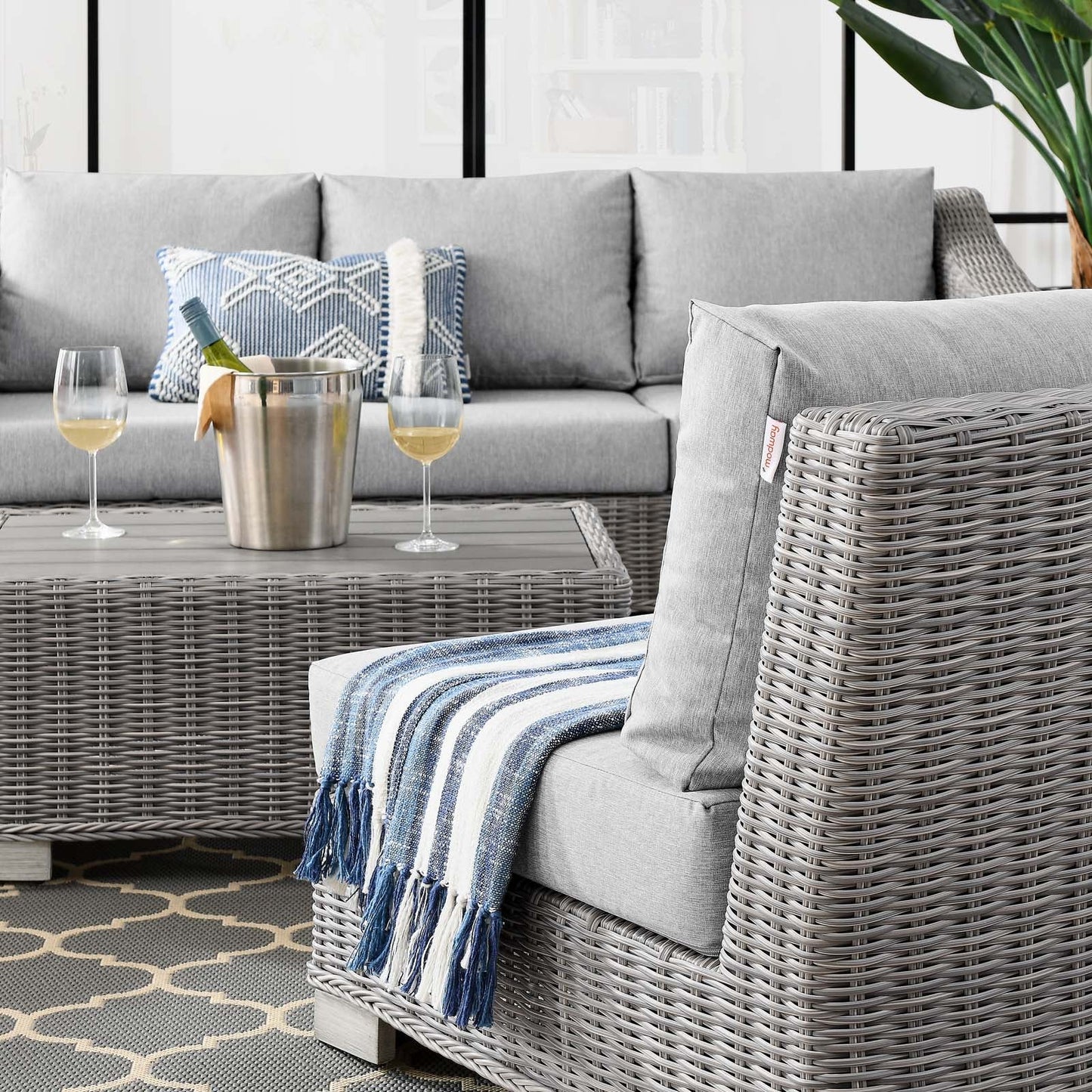 Modway Conway 5-Piece Outdoor Patio Wicker Rattan Furniture Set | Outdoor Sofas, Loveseats & Sectionals