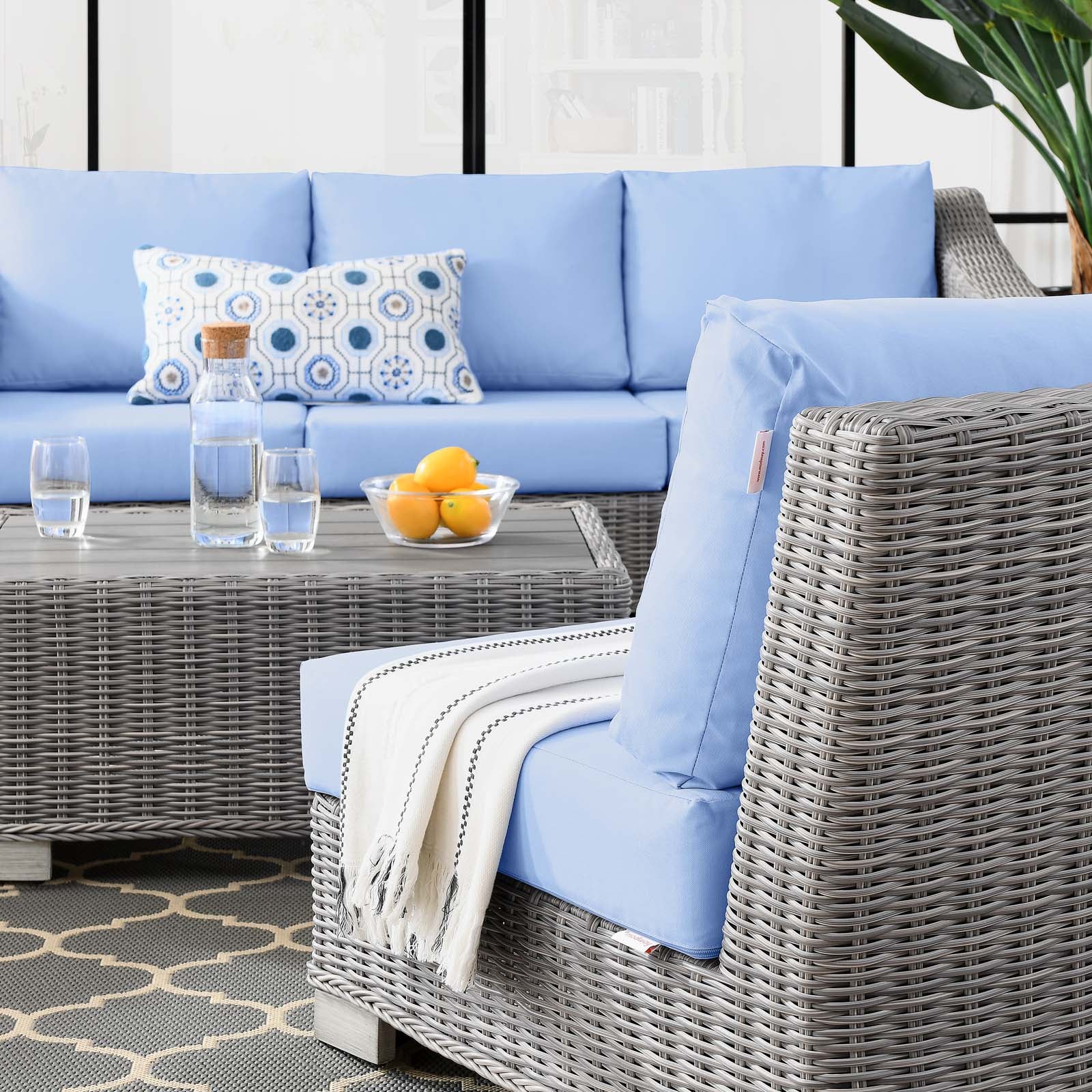 Modway Conway 5-Piece Outdoor Patio Wicker Rattan Furniture Set | Outdoor Sofas, Loveseats & Sectionals | 