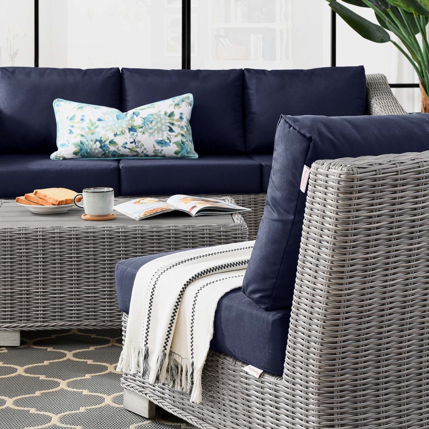 Modway Conway 5-Piece Outdoor Patio Wicker Rattan Furniture Set | Outdoor Sofas, Loveseats & Sectionals | 