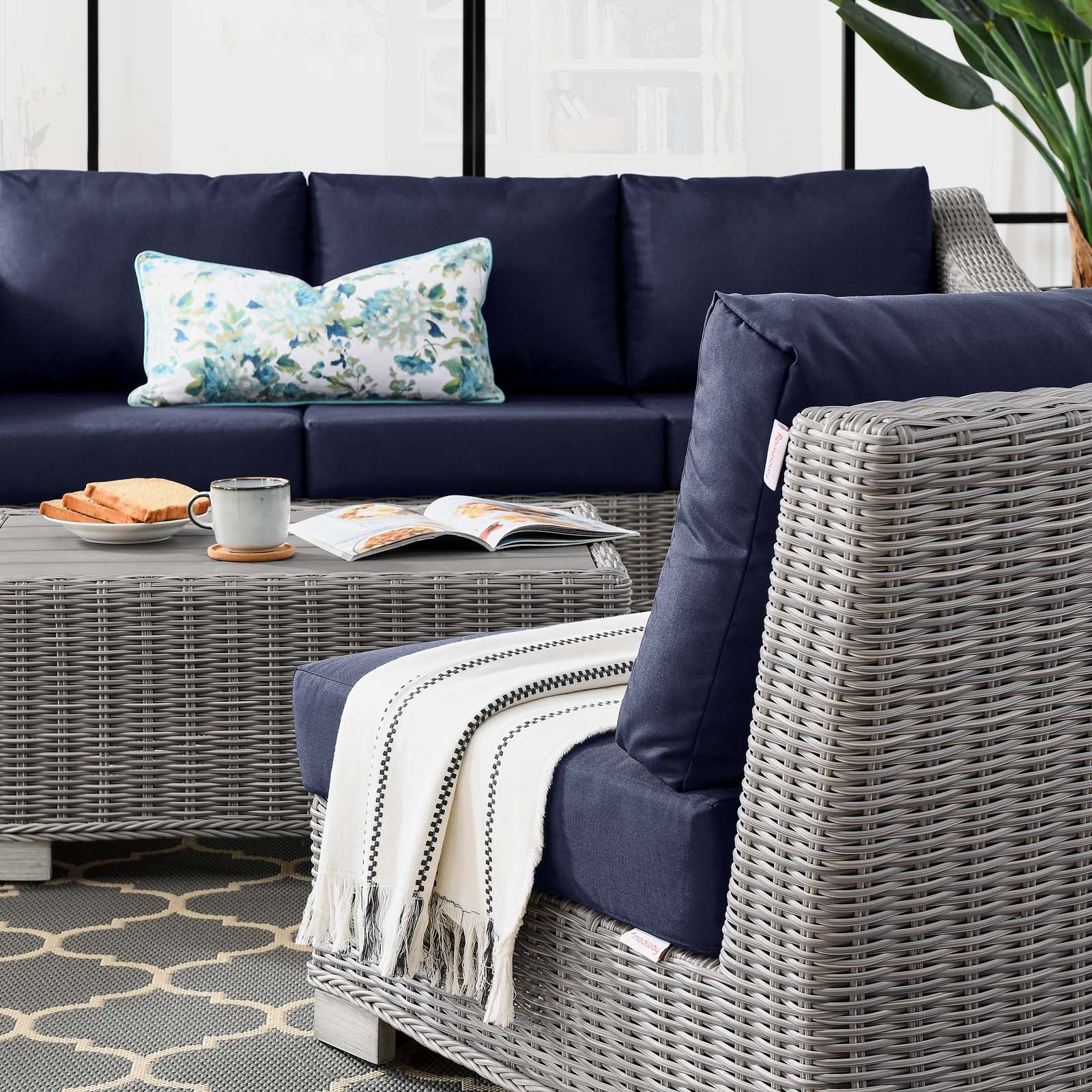 Modway Conway 5-Piece Outdoor Patio Wicker Rattan Furniture Set | Outdoor Sofas, Loveseats & Sectionals | 