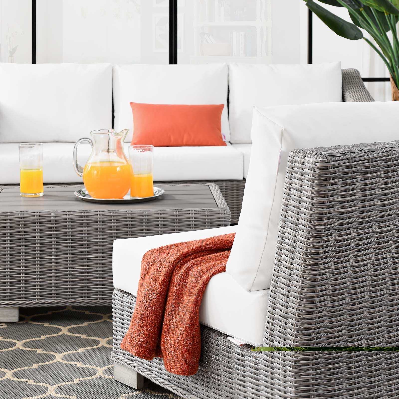 Modway Conway 5-Piece Outdoor Patio Wicker Rattan Furniture Set | Outdoor Sofas, Loveseats & Sectionals | 