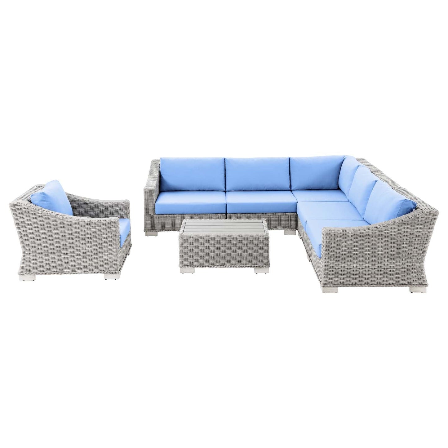Modway Conway Outdoor Patio Wicker Rattan 7-Piece Sectional Sofa Furniture Set | Outdoor Sofas, Loveseats & Sectionals | 