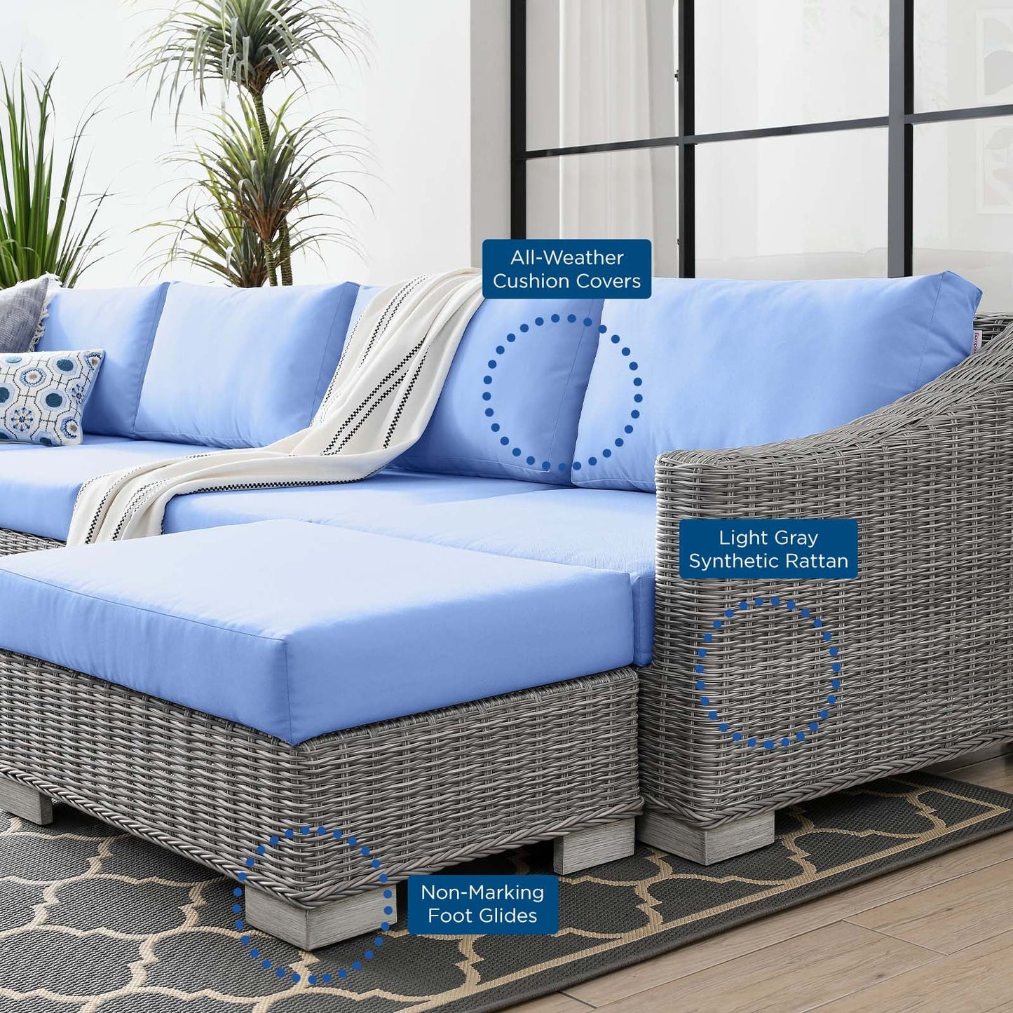 Modway Conway Outdoor Patio Wicker Rattan 6-Piece Sectional Sofa Furniture Set - EEI-5099