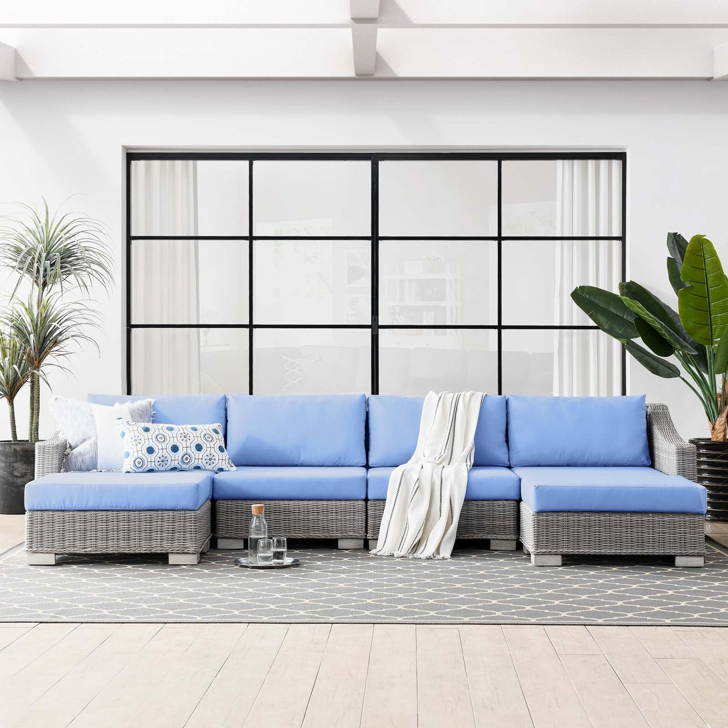 Modway Conway Outdoor Patio Wicker Rattan 6-Piece Sectional Sofa Furniture Set - EEI-5099
