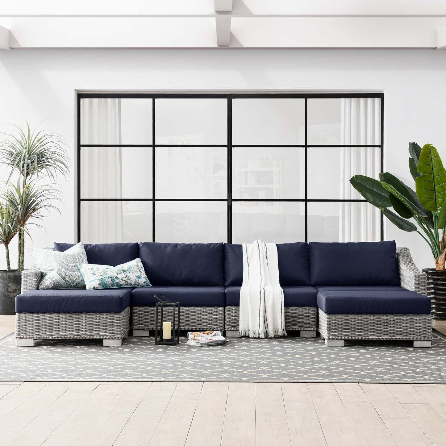 Modway Conway Outdoor Patio Wicker Rattan 6-Piece Sectional Sofa Furniture Set - EEI-5099