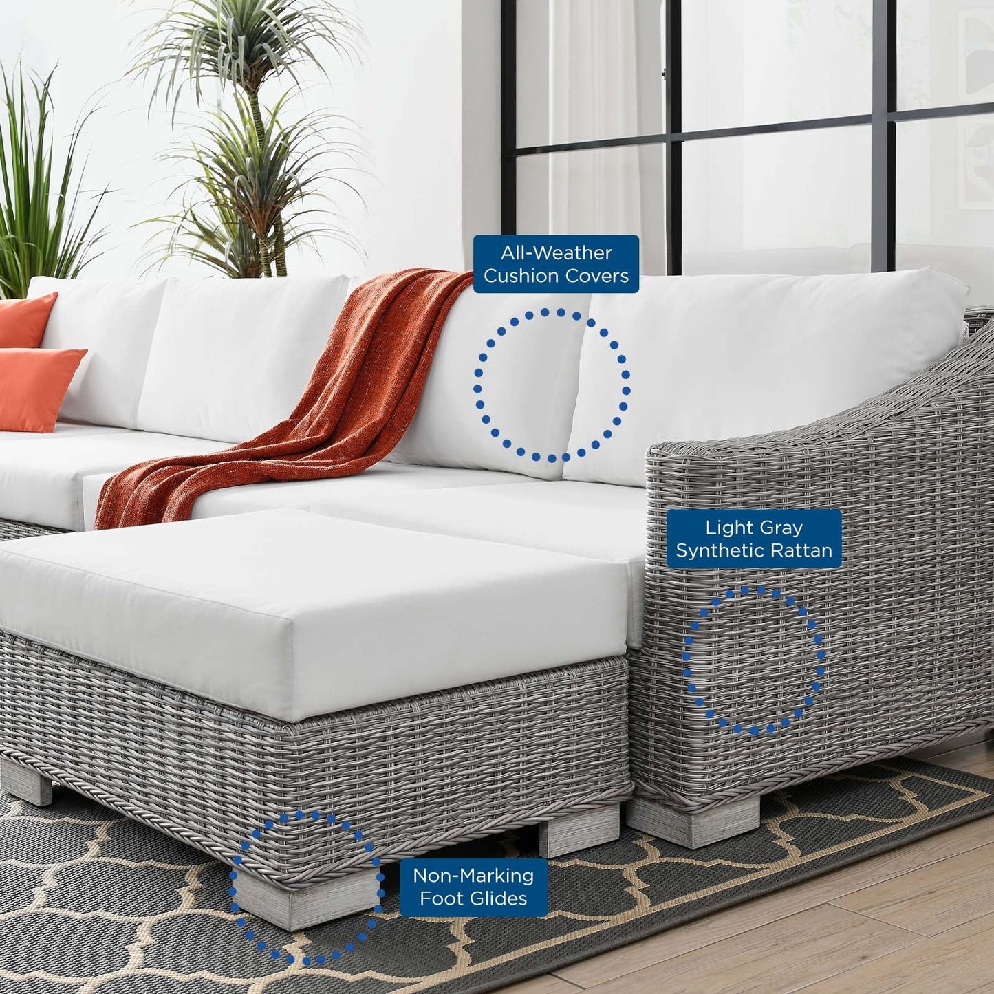 Modway Conway Outdoor Patio Wicker Rattan 6-Piece Sectional Sofa Furniture Set - EEI-5099