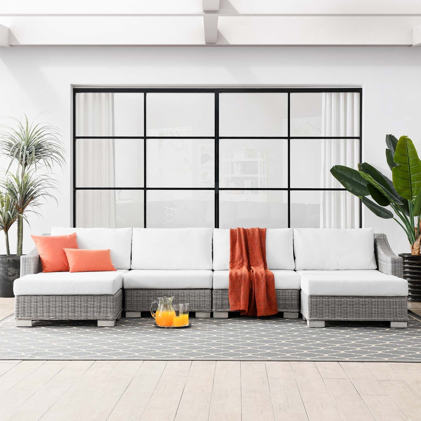 Modway Conway Outdoor Patio Wicker Rattan 6-Piece Sectional Sofa Furniture Set - EEI-5099