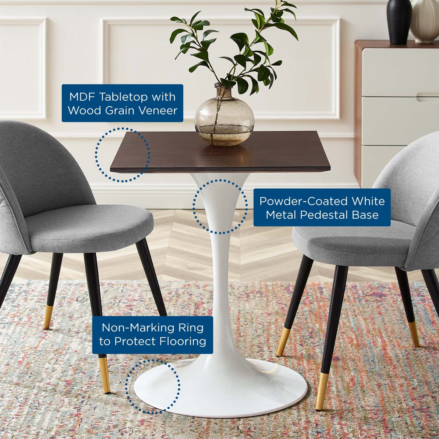Modway Lippa 24" Square Dining Table | Dining Tables | Modishstore-5