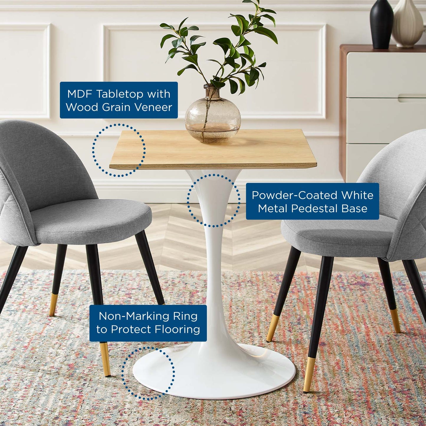 Modway Lippa 24" Square Dining Table | Dining Tables | Modishstore-5