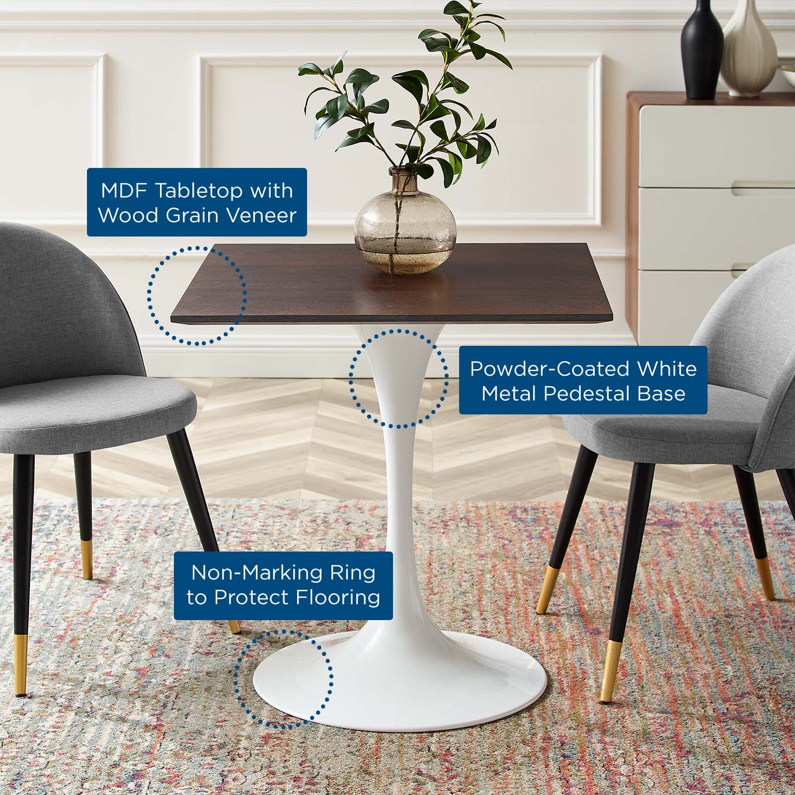 Modway Lippa 28" Square Dining Table | Dining Tables | Modishstore-5