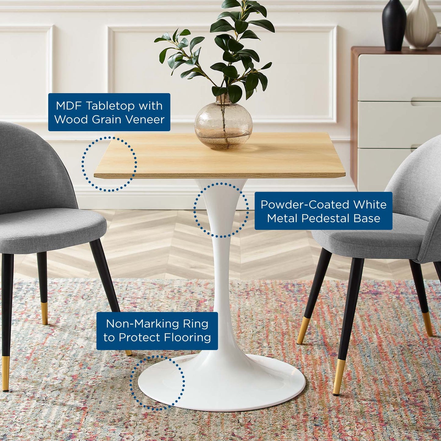 Modway Lippa 28" Square Dining Table | Dining Tables | Modishstore-5