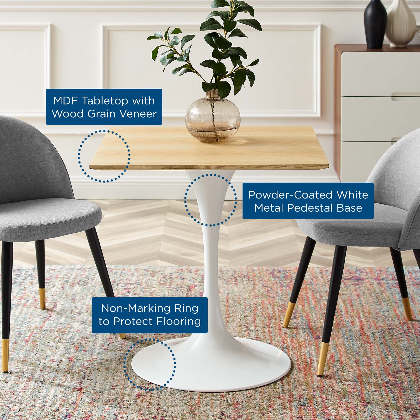 Modway Lippa 28" Square Dining Table | Dining Tables | Modishstore-5