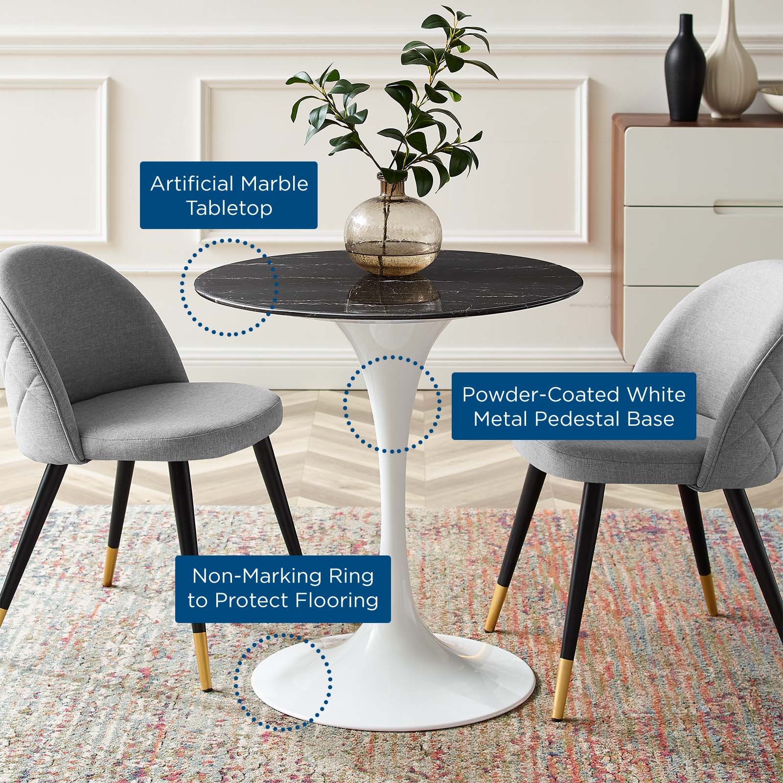 Modway Lippa 28" Artificial Marble Dining Table | Dining Tables | Modishstore-5