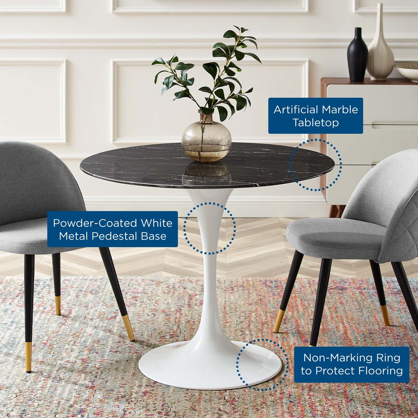 Modway Lippa 36" Artificial Marble Dining Table | Dining Tables | Modishstore-5