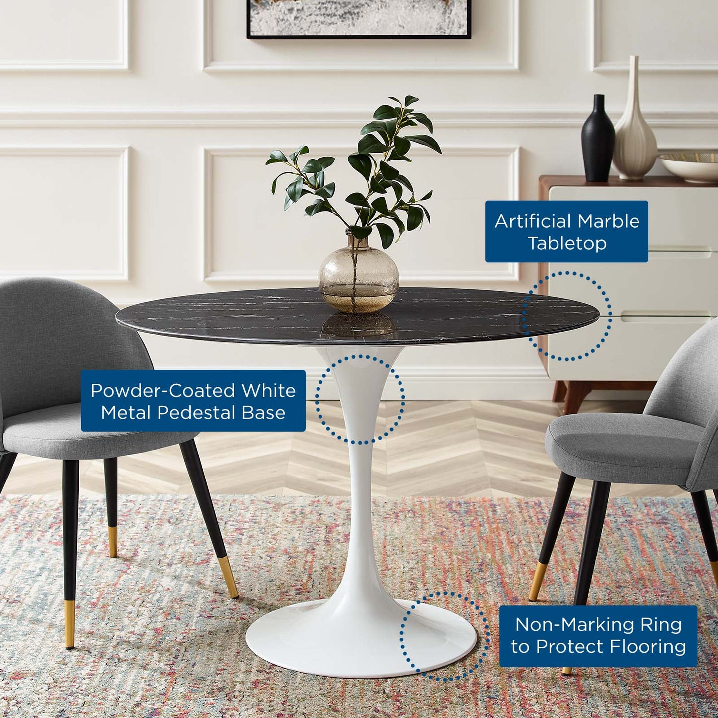 Modway Lippa 42" Oval Artificial Marble Dining Table | Dining Tables | Modishstore-5