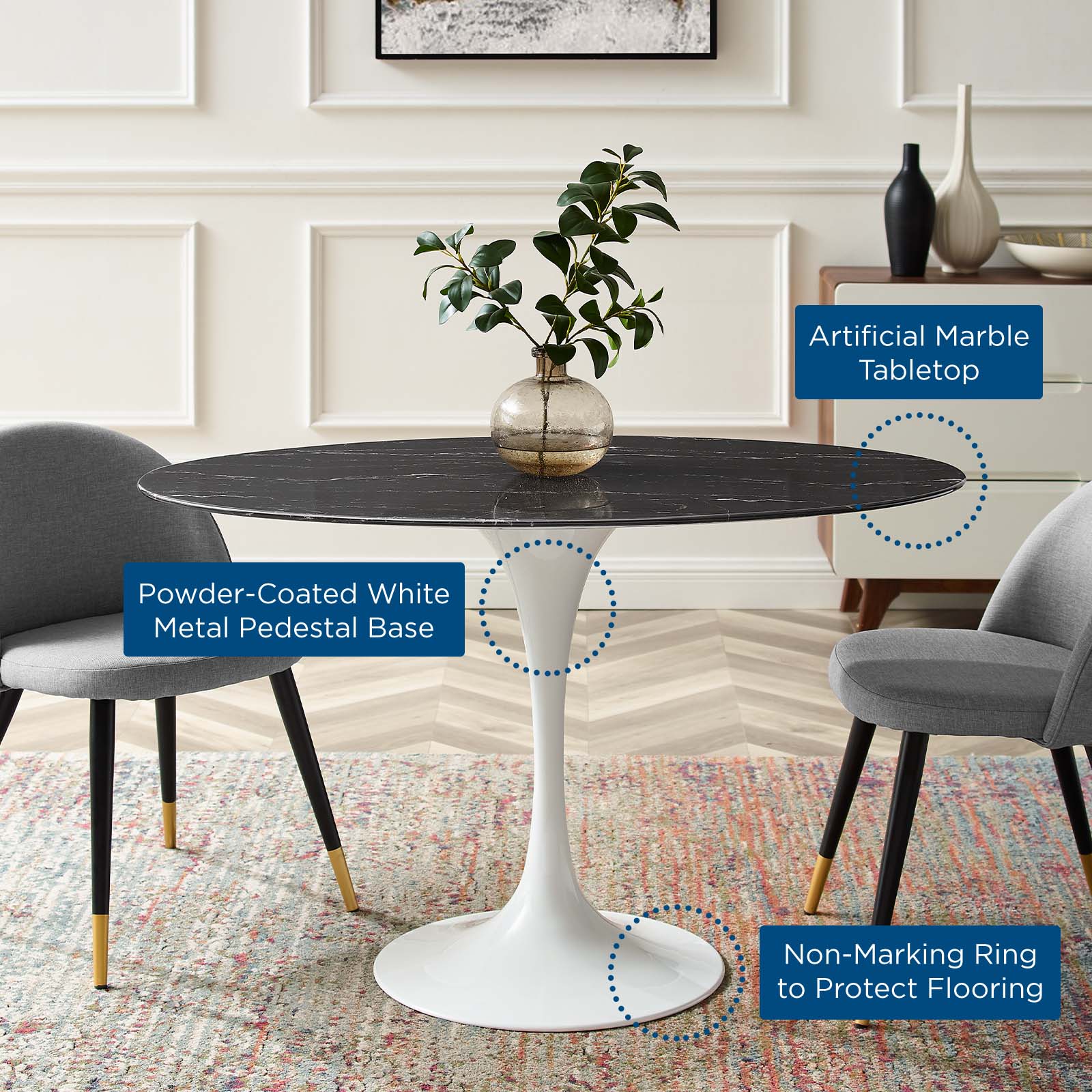 Modway Lippa 48" Oval Artificial Marble Dining Table | Dining Tables | Modishstore-5