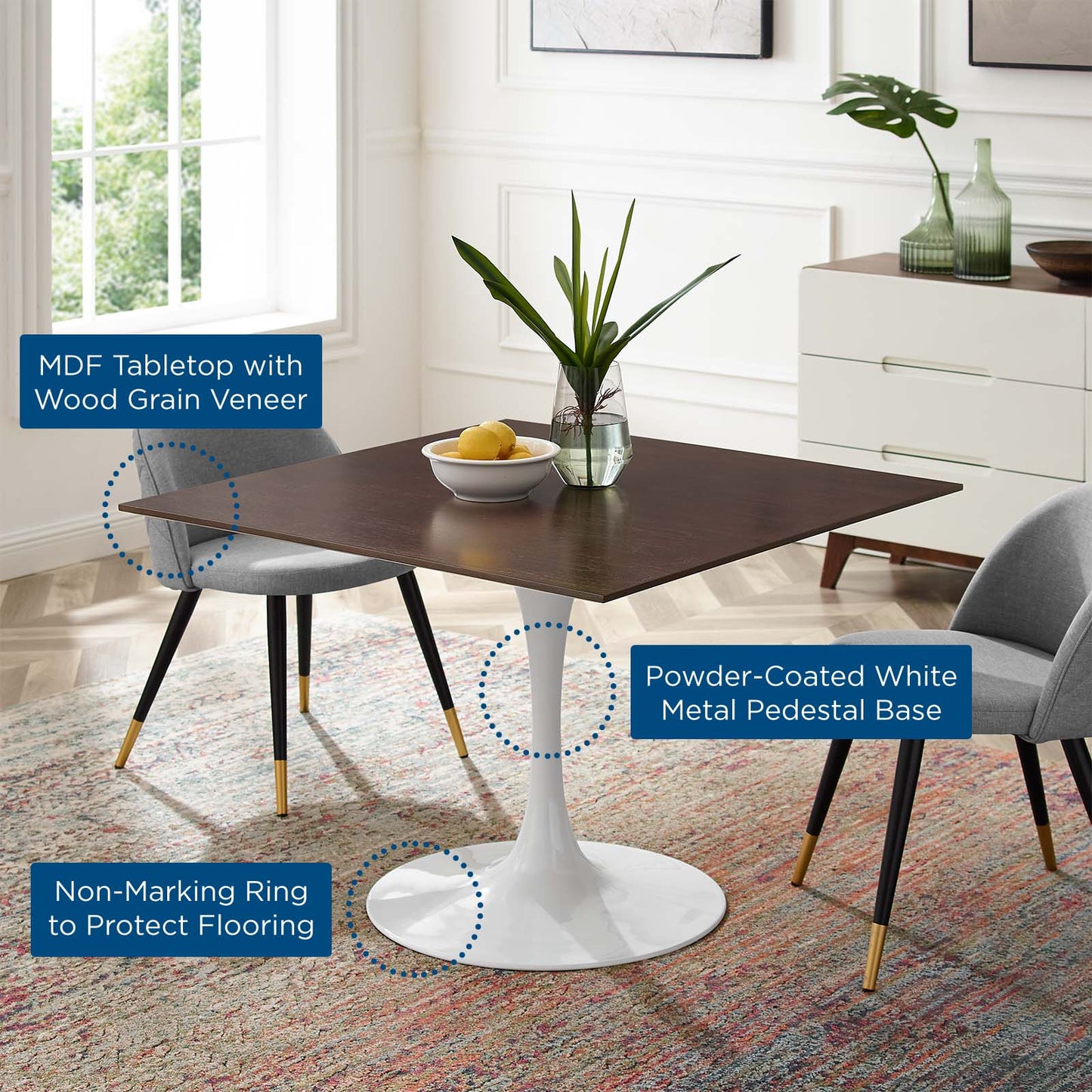 Modway Lippa 40" Square Dining Table | Dining Tables | Modishstore-5