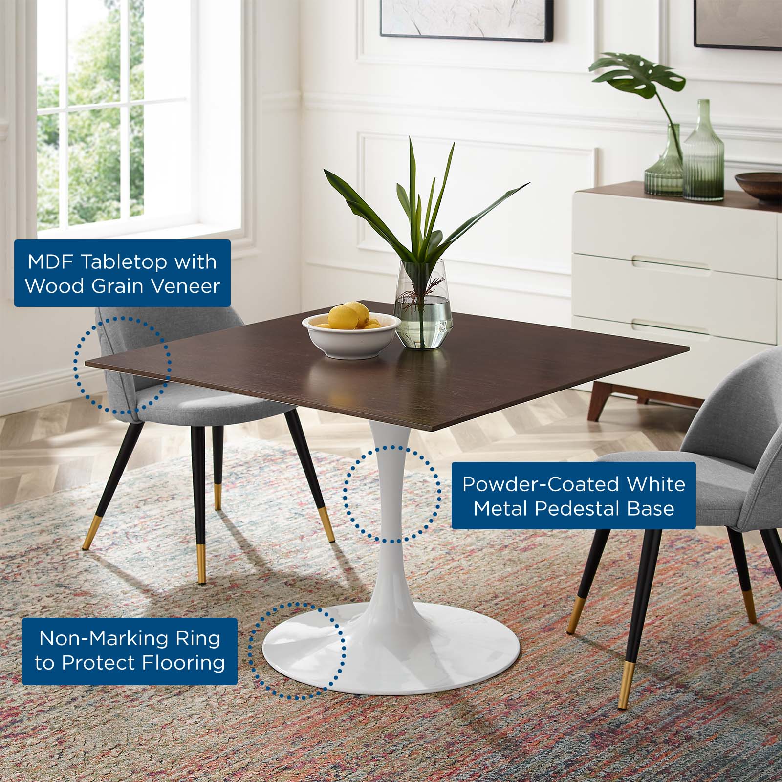 Modway Lippa 40" Square Dining Table | Dining Tables | Modishstore-5