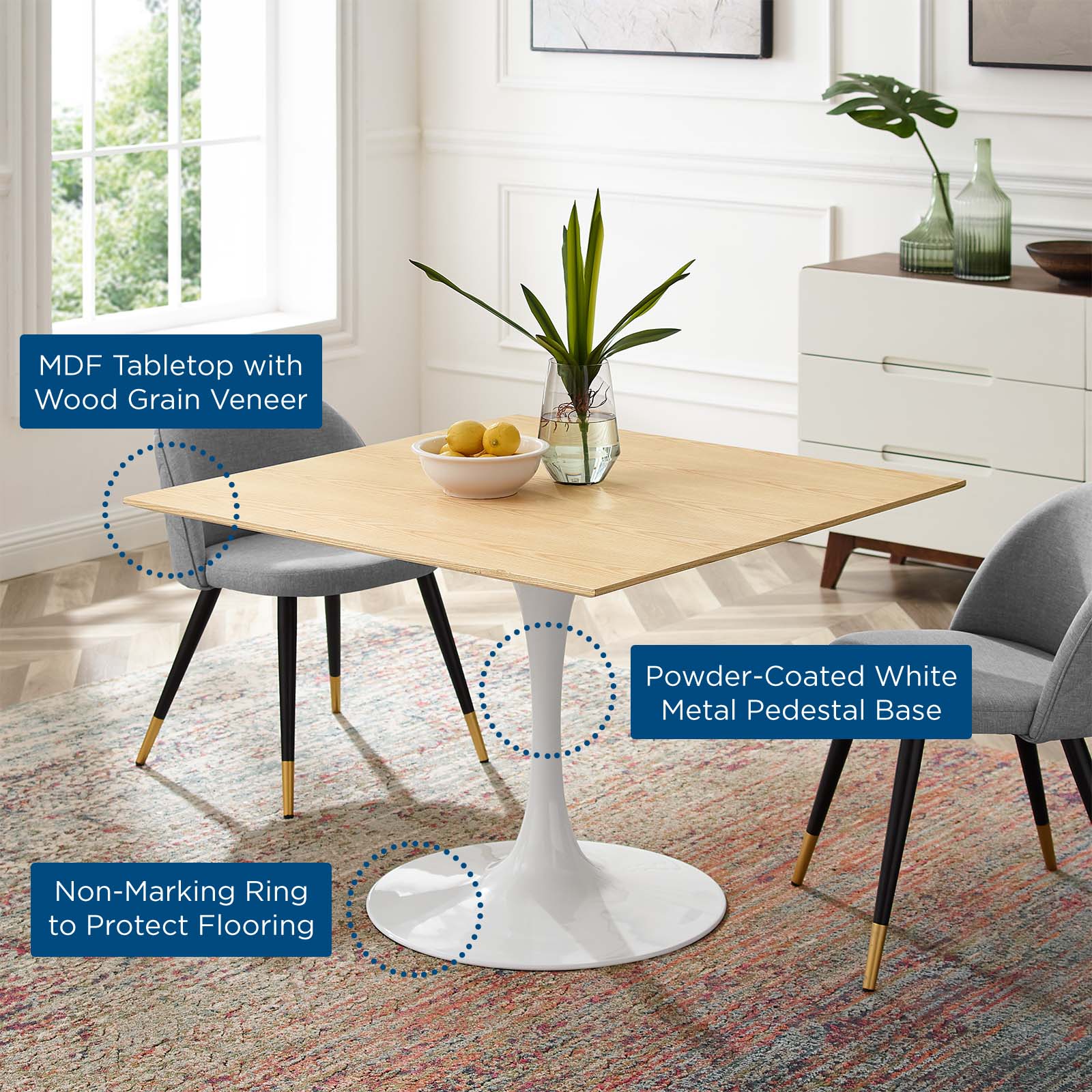 Modway Lippa 40" Square Dining Table | Dining Tables | Modishstore-5