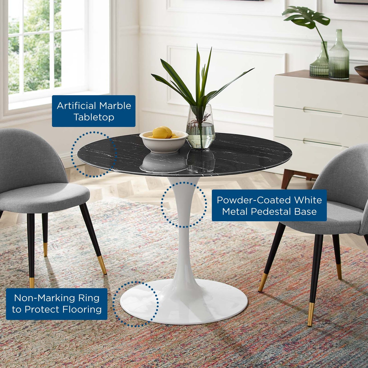 Modway Lippa 40" Performance Velvet Dining Table | Dining Tables | Modishstore-5