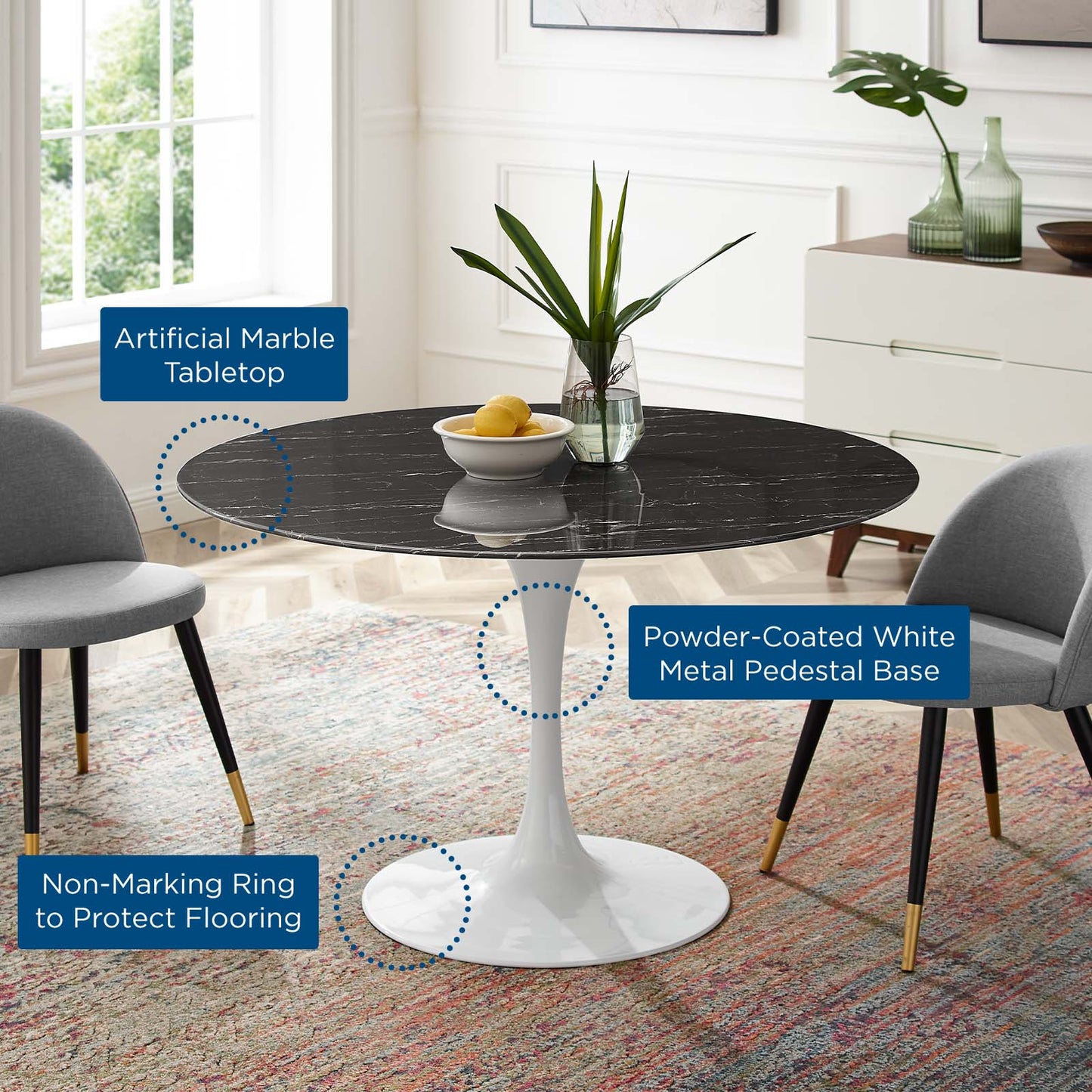 Modway Lippa 47" Artificial Marble Dining Table | Dining Tables | Modishstore-5