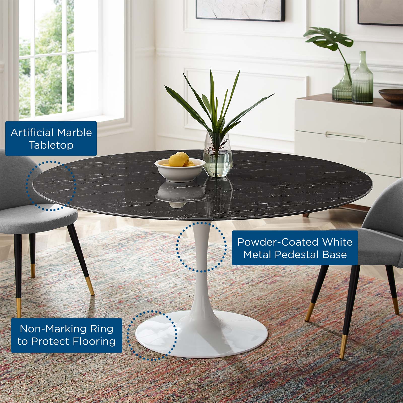 Modway Lippa 60" Artificial Marble Dining Table | Dining Tables | Modishstore-5