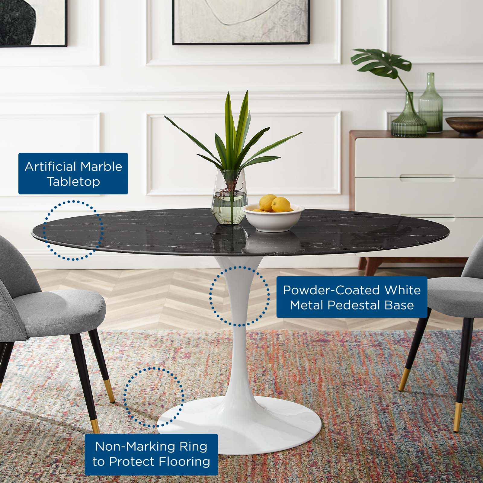 Modway Lippa 60" Artificial Marble Dining Table | Dining Tables | Modishstore-5