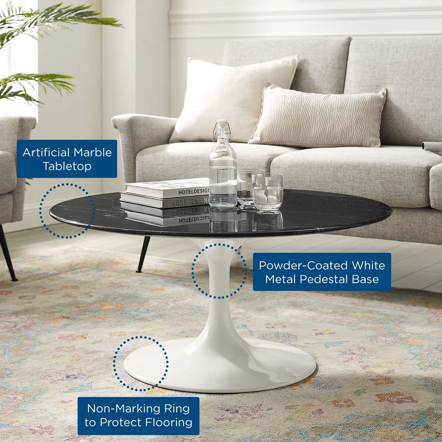 Modway Lippa 36" Artificial Marble Coffee Table | Coffee Tables | Modishstore-5