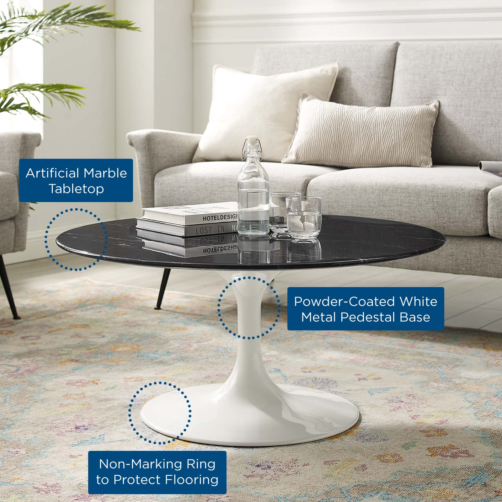 Modway Lippa 36" Artificial Marble Coffee Table | Coffee Tables | Modishstore-5