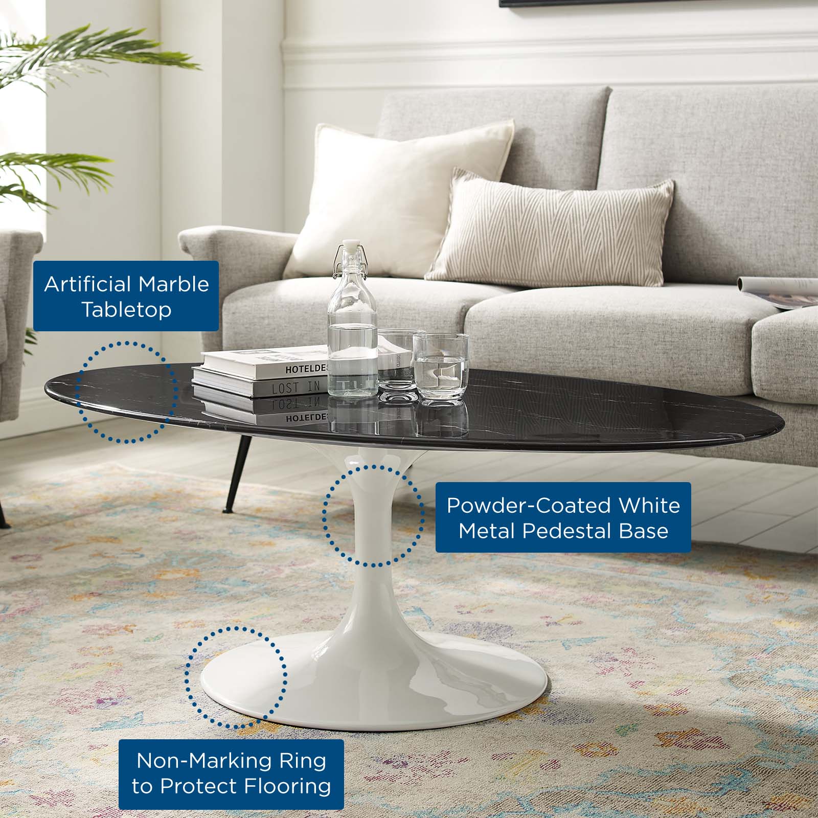 Modway Lippa 48" Oval Artificial Marble Coffee Table | Coffee Tables | Modishstore-5
