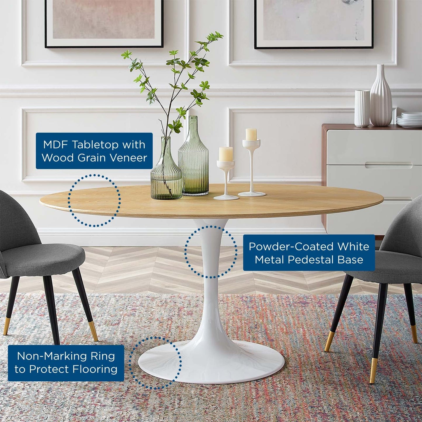 Modway Lippa 60" Oval Dining Table | Dining Tables | Modishstore-5
