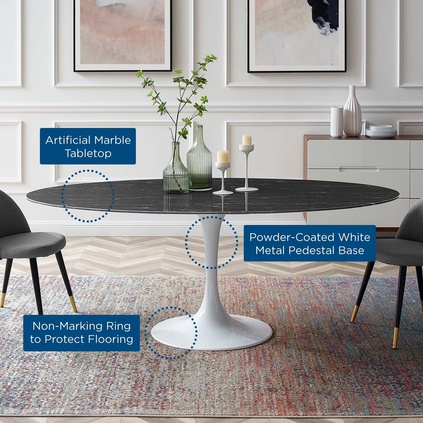 Modway Lippa 78" Oval Artificial Marble Dining Table | Dining Tables | Modishstore-4