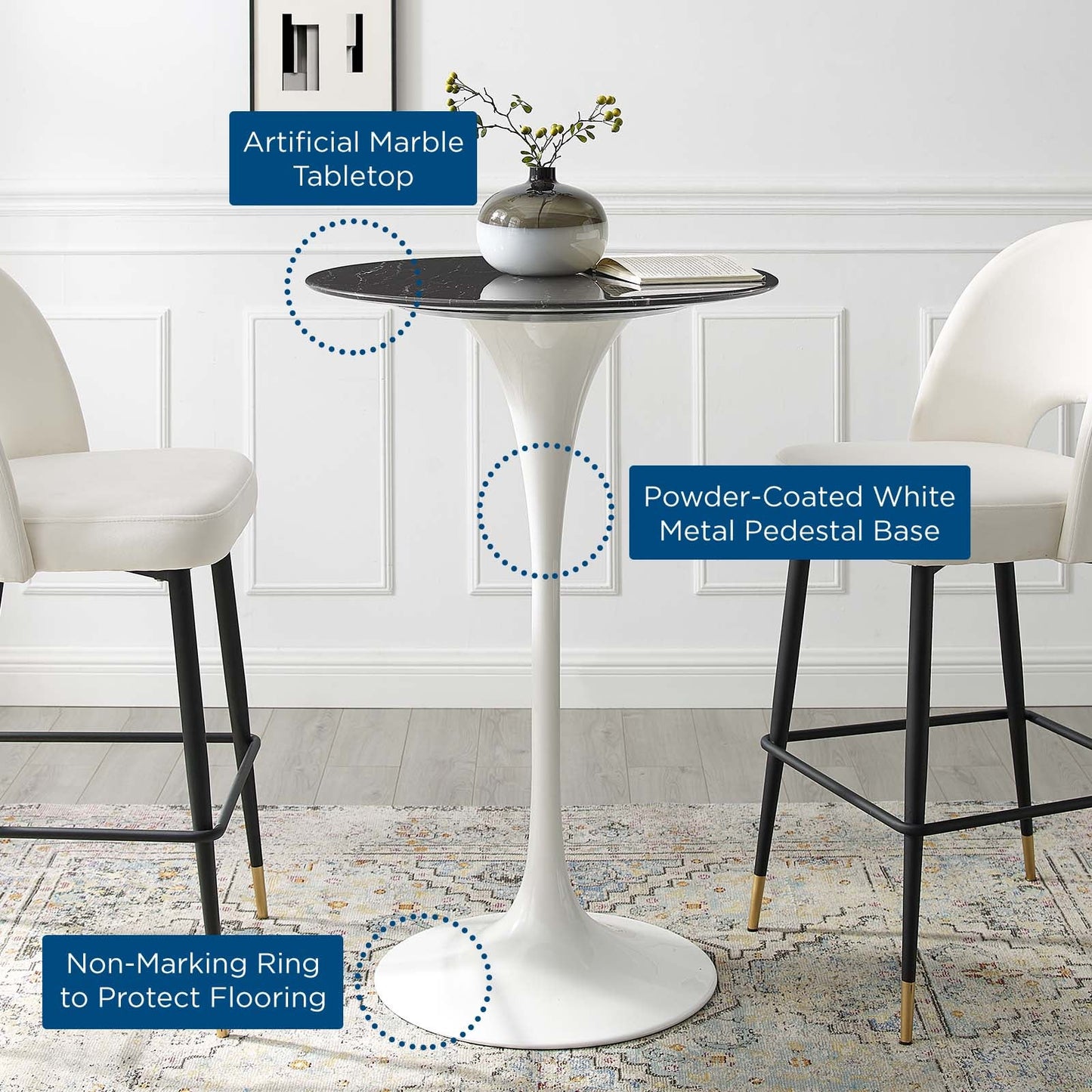 Modway Lippa 28" Artificial Marble Bar Table | Bar Table | Modishstore-5