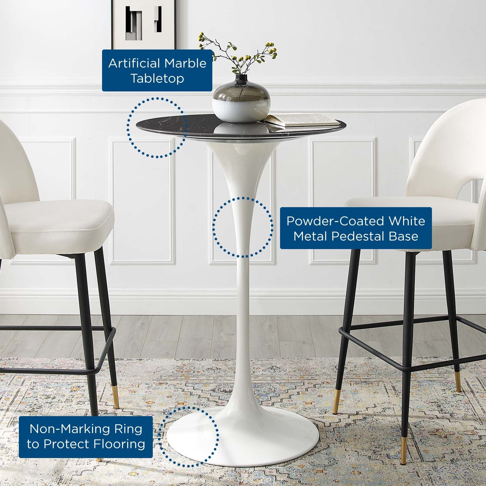 Modway Lippa 28" Artificial Marble Bar Table | Bar Table | Modishstore-5