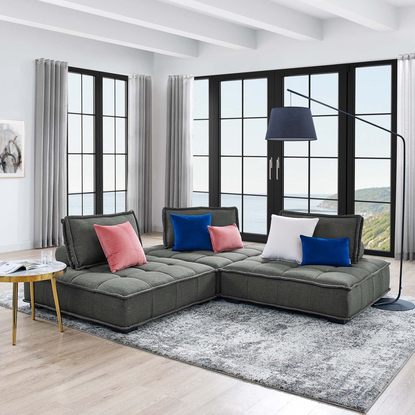 Modway Saunter Tufted Fabric Fabric 3-Piece Sofa | Sofas | Modishstore-17